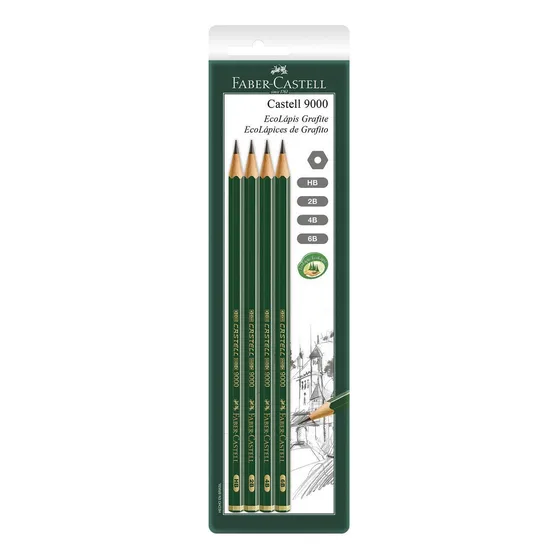 Lápiz de grafito hexagonal Faber Castell 9000 Hb/2b/4b/6b