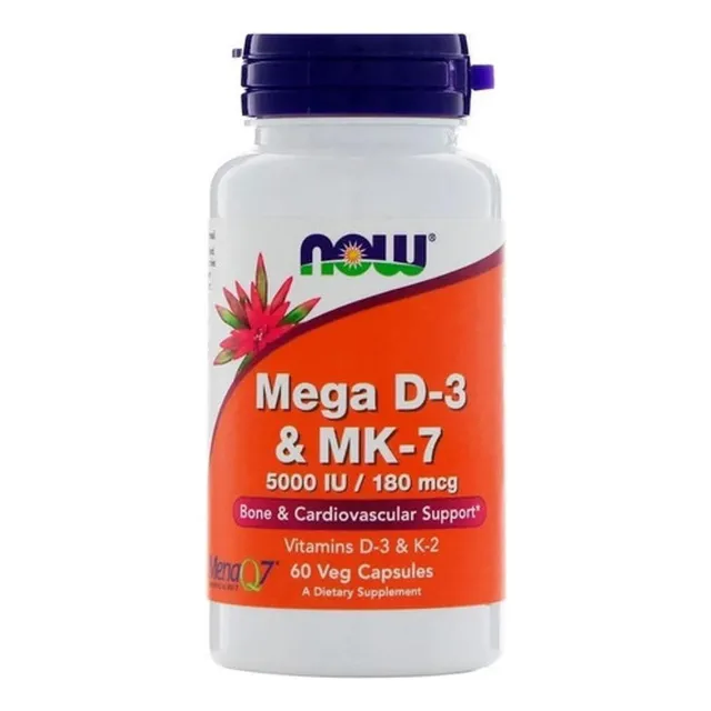 Now Foods Mega Vitamina D3 5.000ui & K2 Mk-7 180mcg 60 Cápsulas