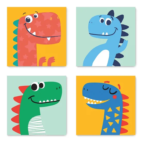 Kit 4 Quadros Dino Dinossauros Infantil Quarto Criança 0062
