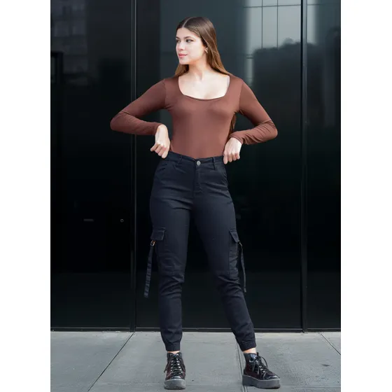 Pantalón Jogger Cargo Negro Para Mujer - Anyver Jeans