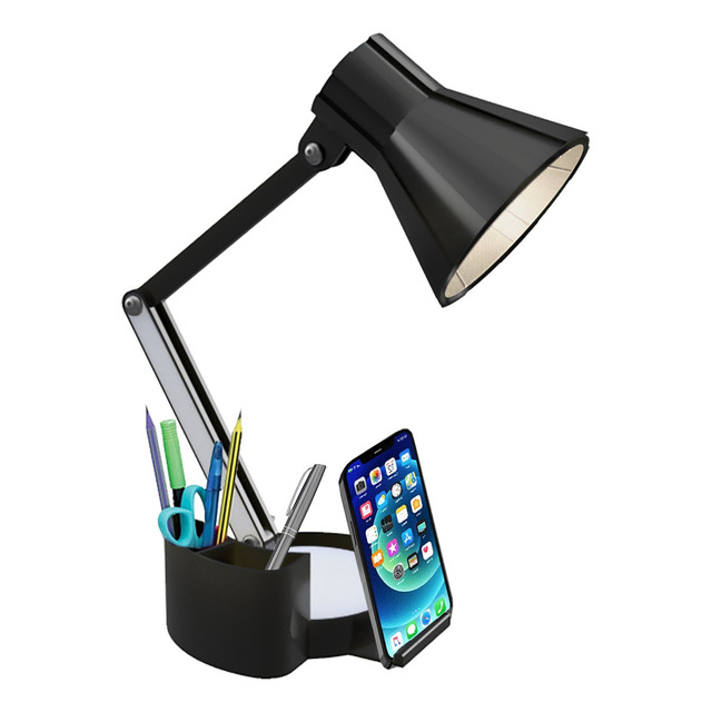 Luminária Articulavel Porta Lápis, Caneta E Suporte Celular Cúpula Preto Estrutura Preto M... Luminária Articulavel Porta Lápis, Caneta E Suporte Celular Cúpula Preto Estrutura Preto M...