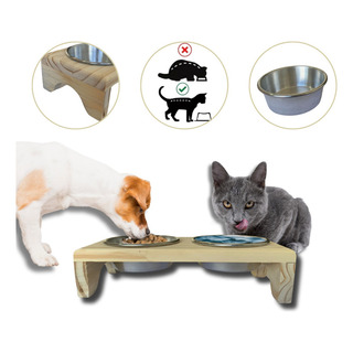 Comedouro Pet Elevado Duplo Gato E Cachorro 2 Potes Madeira Cor Madeira Pinus Comedouro Pet Elevado Duplo Gato E Cachorro 2 Potes Madeira Cor Madeira Pinus