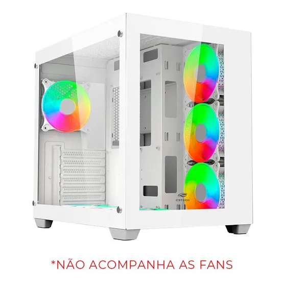 Gabinete Gamer C3Tech Aquarius Mt-G910Wh Atx Branco Vidro Temperado Sem Fans