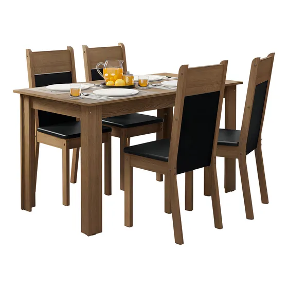 Sala De Jantar Mesa Tampo Madeira 4 Cadeiras Ellen Madesa Rp Cor Rustic/preto/sintético Preto MDJA0401807KPT