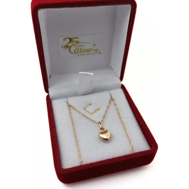 Conjunto Dije Y Cadena Oro 18k Corazón Inflado 6mm