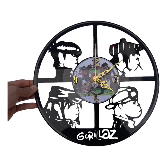 Reloj Disco De Vinilo Lp - Gorillaz, Demon Days, Modelo 1 Negro