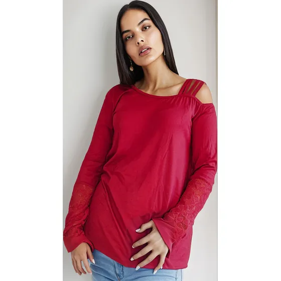 Blusa Mujer Elegante Manga Larga Encaje Fiesta Talle Especia
