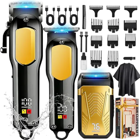 Maquina Cortar Cabello Profesional 9500 Rpm, Cortadora Pelo Recortador De Barba 4000mAh Barberia Recargable Clipper Trimmer Inalámbrica Con Pantalla Led Y 11Peines Para Hombre/Niños 25Pzs Color Negro