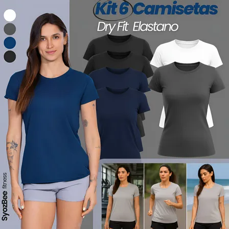 Kit 6 Camiseta Feminina Treino Academia Blusa Fitness Dryfit