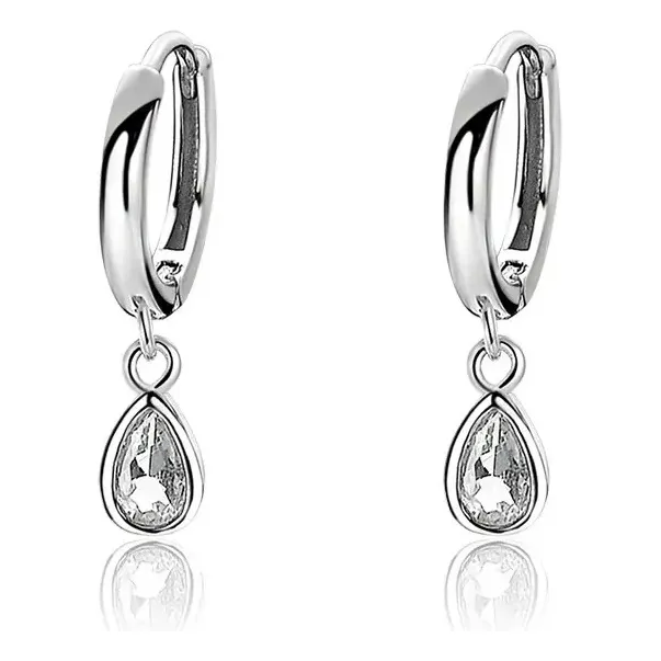 Pendientes Caravanas Plata 925 Gota Y Zirconia