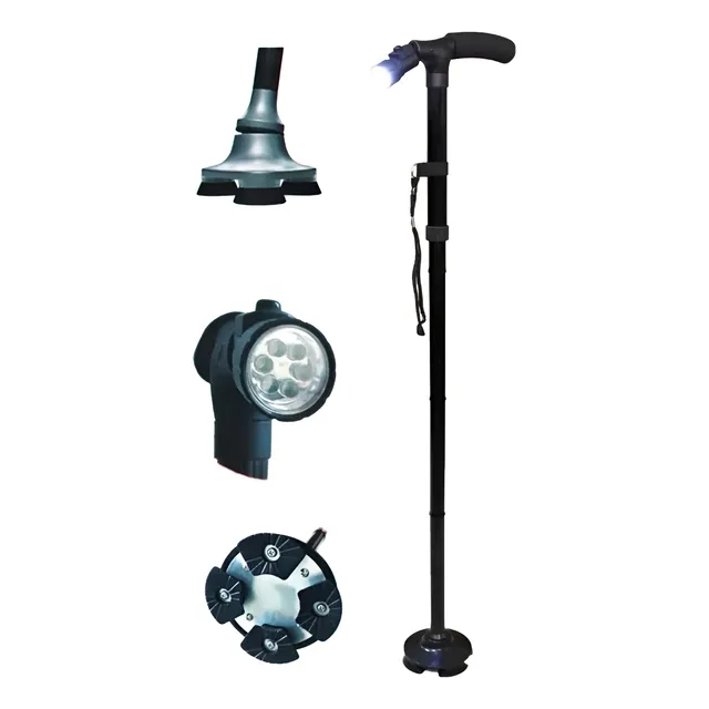 Baston Retractil + Luz Led + 4 Apoyos Antideslizantes