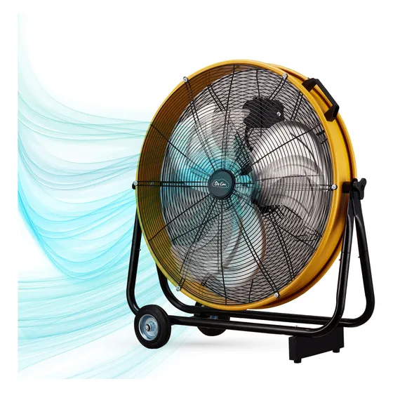 Ventilador Industrial De Tambor De Metal 24in Portátil Cantidad De Aspas 3 Estructura Amarillo Aspas Negro Diámetro 60.96 Cm Frecuencia 60/ 200w
