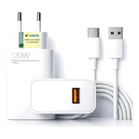 Carregador Turbo 120w Usb-c Para Xiaomi Redmi Poco X7 Branco Branco