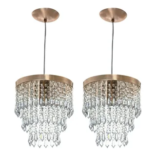 Kit 2 Lustre Pendente De Cristal AcrĂlico Manucrilic Cobre Kit 2 Lustre Pendente De Cristal AcrĂlico Manucrilic Cobre