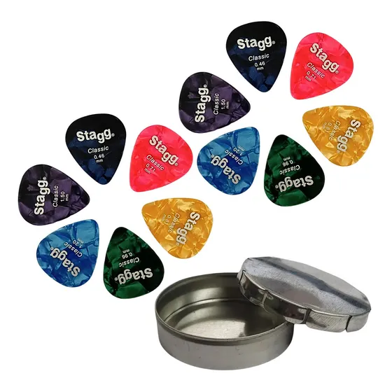 Púas Stagg P/guitarra X 12 Calibres Incluye Estuche