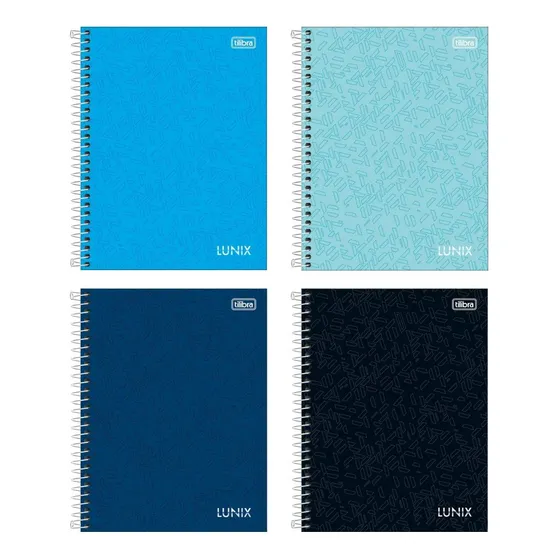 Kit 4 Caderno 1/4 Lunix Capa Dura Pequeno Preto 80f Tilibra