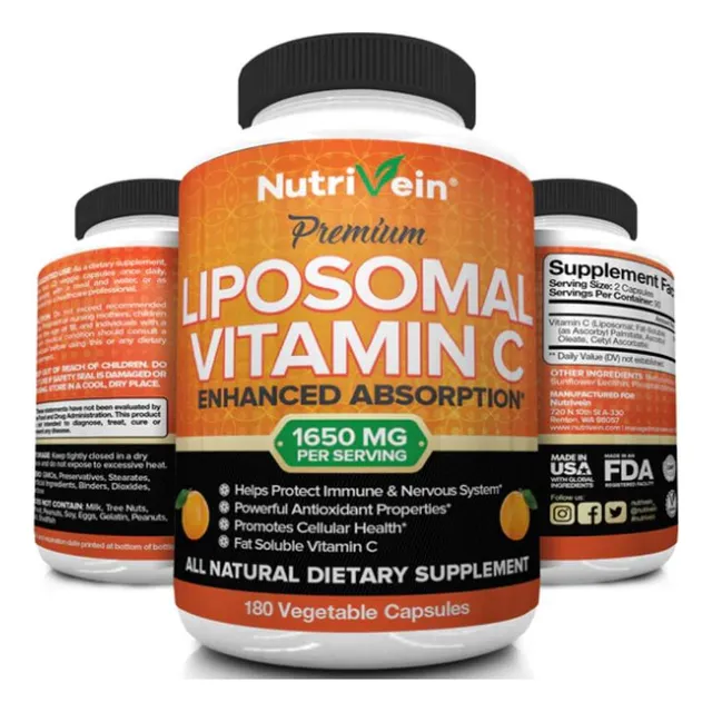 Vitamina C 1650mg Liposomal Nutrivein 180caps Alta Absorcion Sabor Neutro