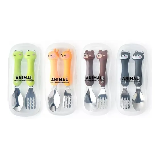 Cubiertos Para Bebé Spoonfork Animales Acero 304