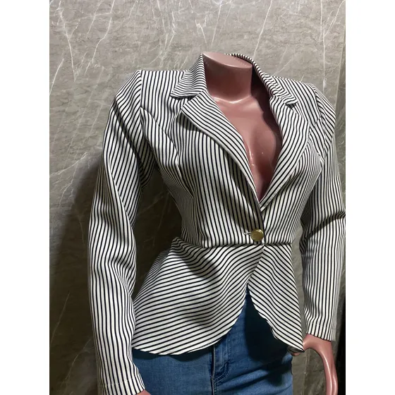 Blazer Peplum De Rayas Para Mujer, Talla S