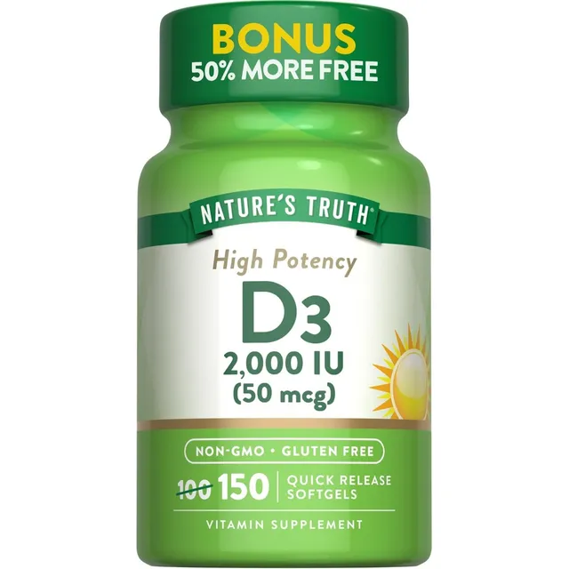 Vitamina D3 2000 Iu Nature's Truth 150 Cápsulas Blandas Sin Sabor