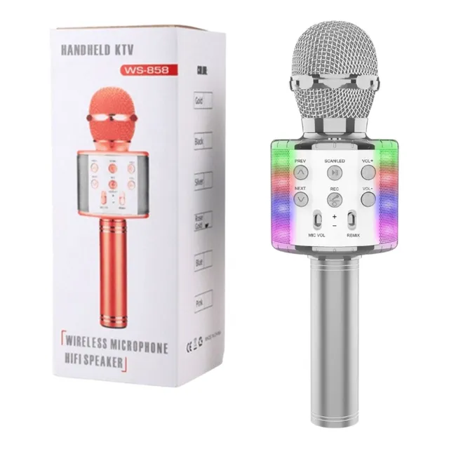 Microfono Inalambrico Karaoke Parlante Grabador Recargable Color Plateado