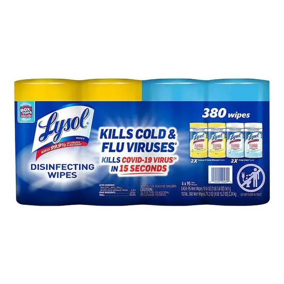 Toallitas Desinfectantes Lysol,  95 Unidades, Paquete De 4