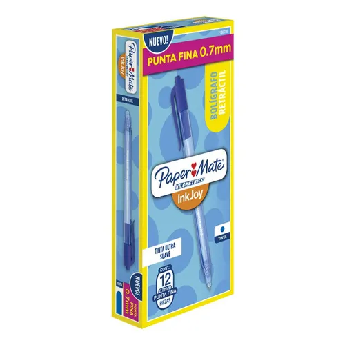 Bolígrafo Retráctil Inkjoy Paper Mate Punta F 0.7mm Azul X12
