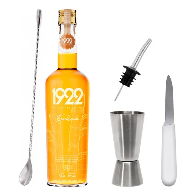 Kit Bar Iniciante 13 Bartender 4 Peças + Cachaça 1922