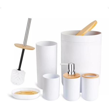 Juego De Accesorios Para Baño Cesto Cepillo Dispenser Blanco Juego De Accesorios Para Baño Cesto Cepillo Dispenser Blanco