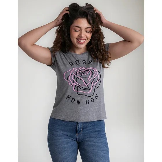 Remera Onyx Viscosa Lycra Rose Bon Jour Mujer