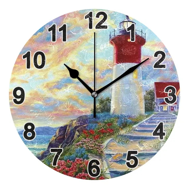Chsin Pintura Al Oleo Faro Reloj Pared No Ticking Para Niña