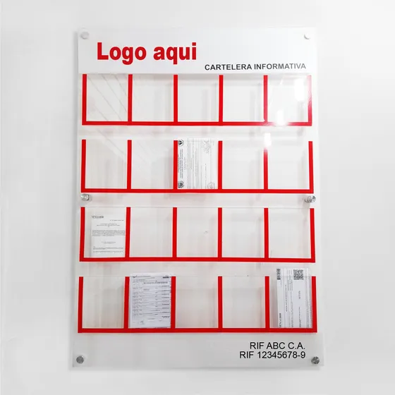 Cartelera Fiscal  65x90cm 20 Bolsillos 1/4carta Pvc-acrilico