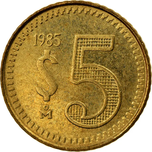 Moneda 5 Pesos Mexicanos 1985