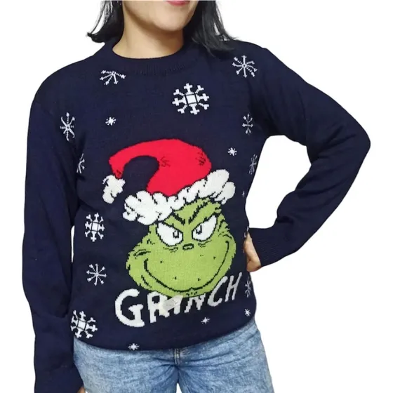 Saco Azul Oscuro De Grinch Navideño De Lana Talla M