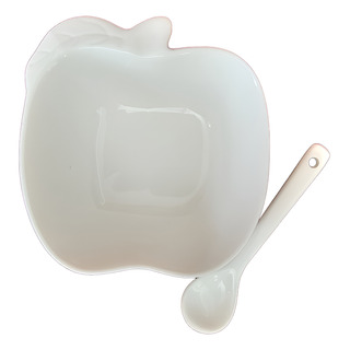 Mini Bowl De Manzana De Porcelana Con Cuchara Mini Bowl De Manzana De Porcelana Con Cuchara