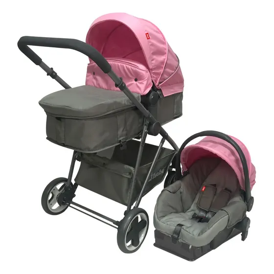 Carriola D Bebe Queen Portabebe Base De Carro Bambineto Color Rosa Color del chasis Plateado