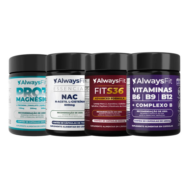 Kit Pro Da Alwaysfit + Pro3mag + Nac + Fits36 E Complexo B Sem Sabor Kit Pro Da Alwaysfit + Pro3mag + Nac + Fits36 E Complexo B Sem Sabor