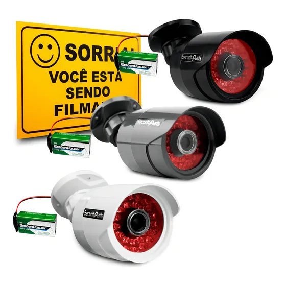Câmera Segurança Bullet Falsa C/ Led À Pilha Sem Fio Bivolt Cor Branco