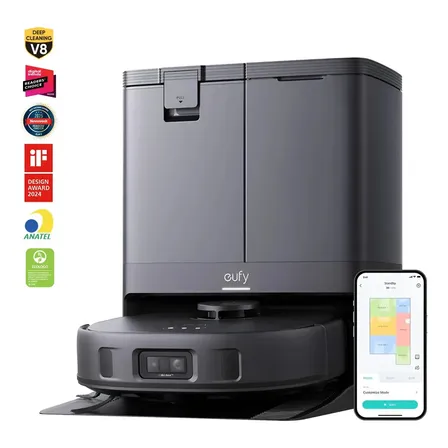 Robô Aspirador Eufy X10 Pro 4 Em 1 Sucção 8000pa Ia Evita Obstáculos Mapeamento Ai.map 3.0 Lava Seca Esvazia E... Preto
