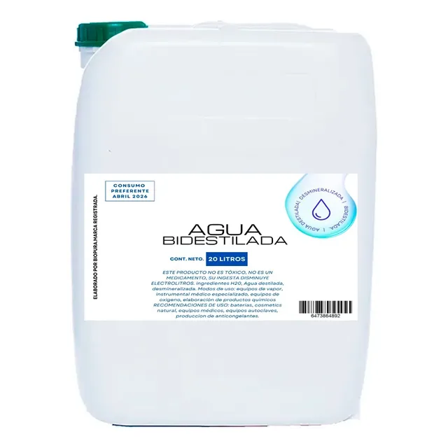 Agua Destilada, Bidestilada, Tridestilada Certificada 20lts