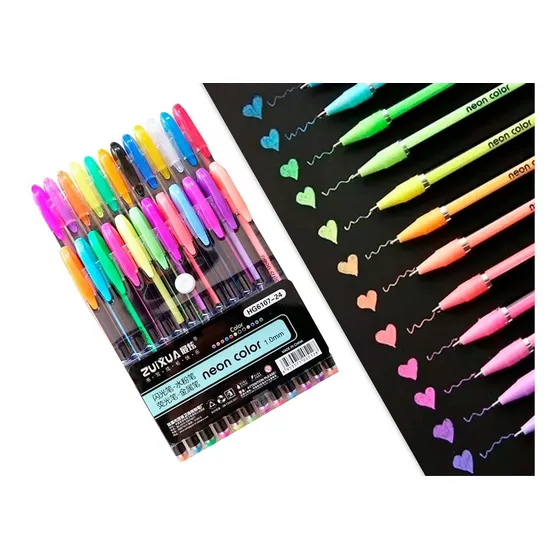 24 Lapices Gel Neon Colores Metalizados Boligrafos Glitter
