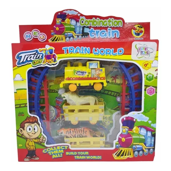 Pista De Trem De Carga Animais Simples Pilha Aa C/ Trilhos