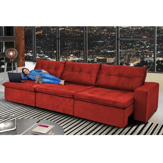 Sofá Austrália 3,52m Retrátil E Reclinável Cor Vermelho