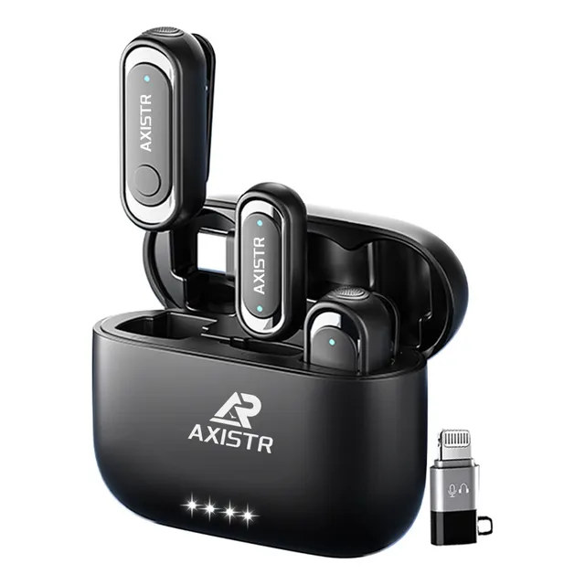 Axistr Micrófono Lavalier Inalámbrico Black Para iPhone/ Android/ Pc/ iPad Terminal 15 M Largo Alcance 38db Chip Inteligente De Cancelación De Ruido Integrado, Recepción Omnidireccional, Plug And Play