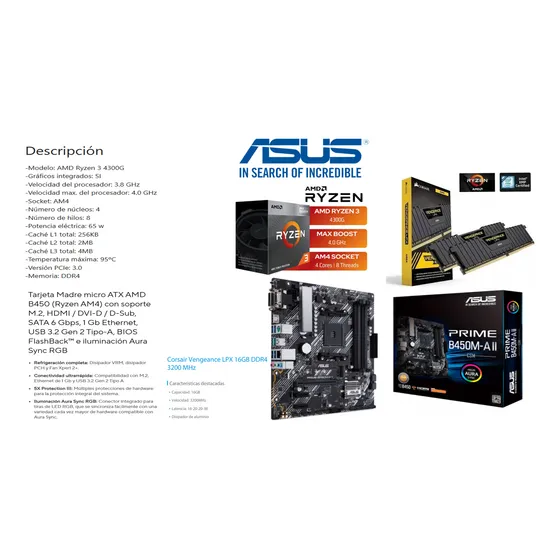 Amd Ryzen Combo Pc Gaming, Procesador + Placa + Ram Ddr4