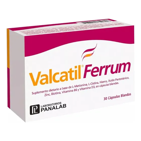 Valcatil Ferrum Nutrición Cabello Uña Hierro Vitamina D3 30c Sabor Sin sabor