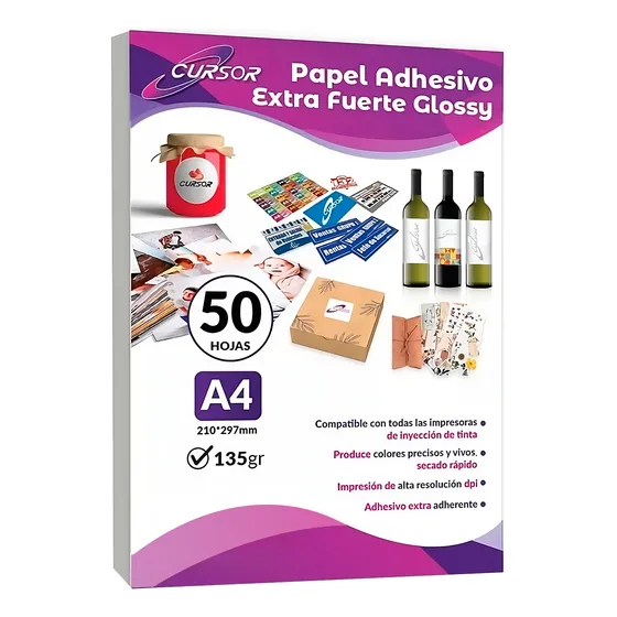 Papel Adhesivo Extrafuerte Glossy Brillante A4 135g -50hojas