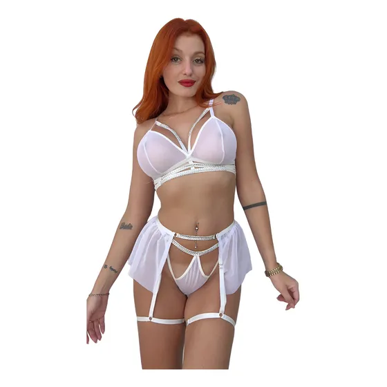 Conjunto Erótico Pollera + Less + Corpiño S/arco - Art 1223