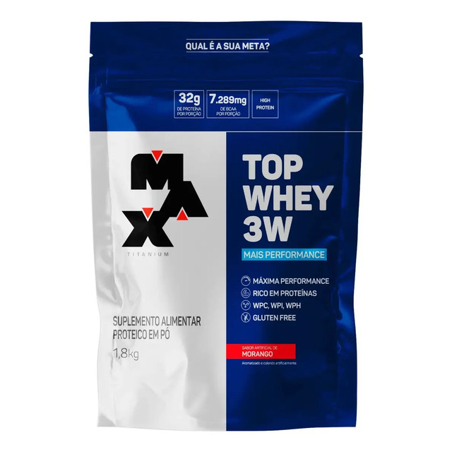 Max Titanium Top Whey 3w Mais Performance 1,8kg Sabor Morango