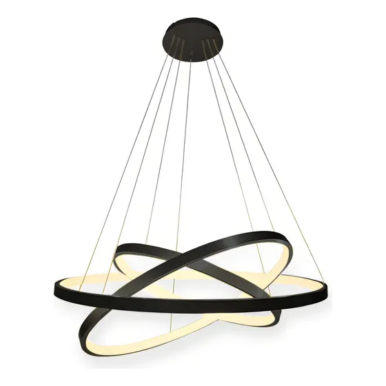 Lustre Pendente 5 Cores Led Moderno 3 Arcos Anéis 89w 60cm Cor Preto 127/220v